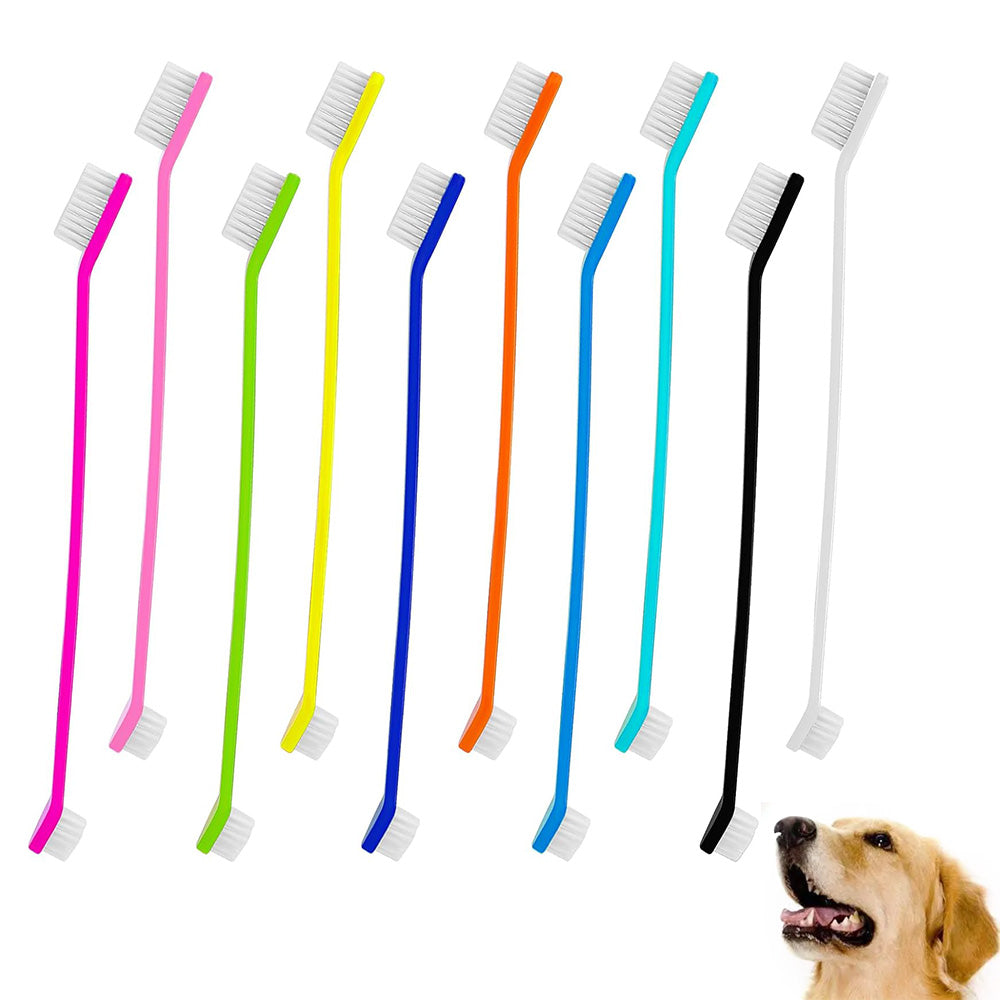 10 Pcs Pet Toothbrush Dual-End Long Handle for Dogs Cats
