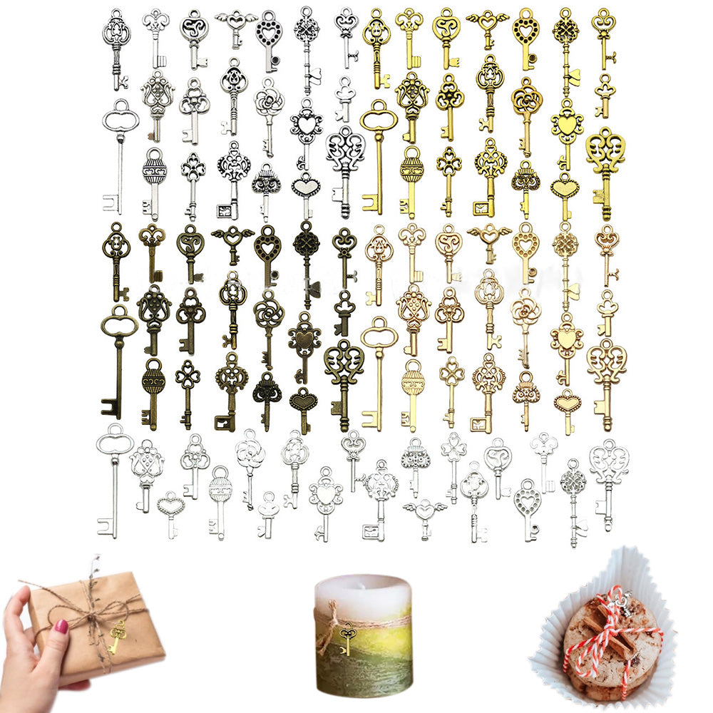 100 Pack Vintage Key Charms Antique Style Bronze Brass for DIY Jewelry Pendant
