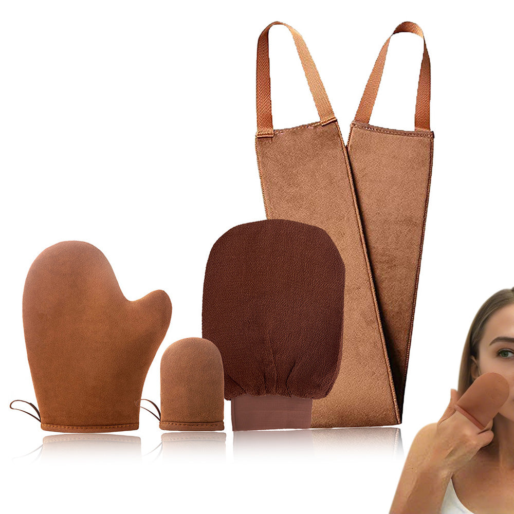 4 In 1 Double sided Self Tanning Mitt Applicator Kit Back Tanning Glove