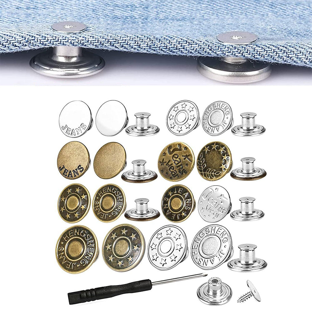 32 Pack Removable Screw Type No Sew Denim Jeans Buttons