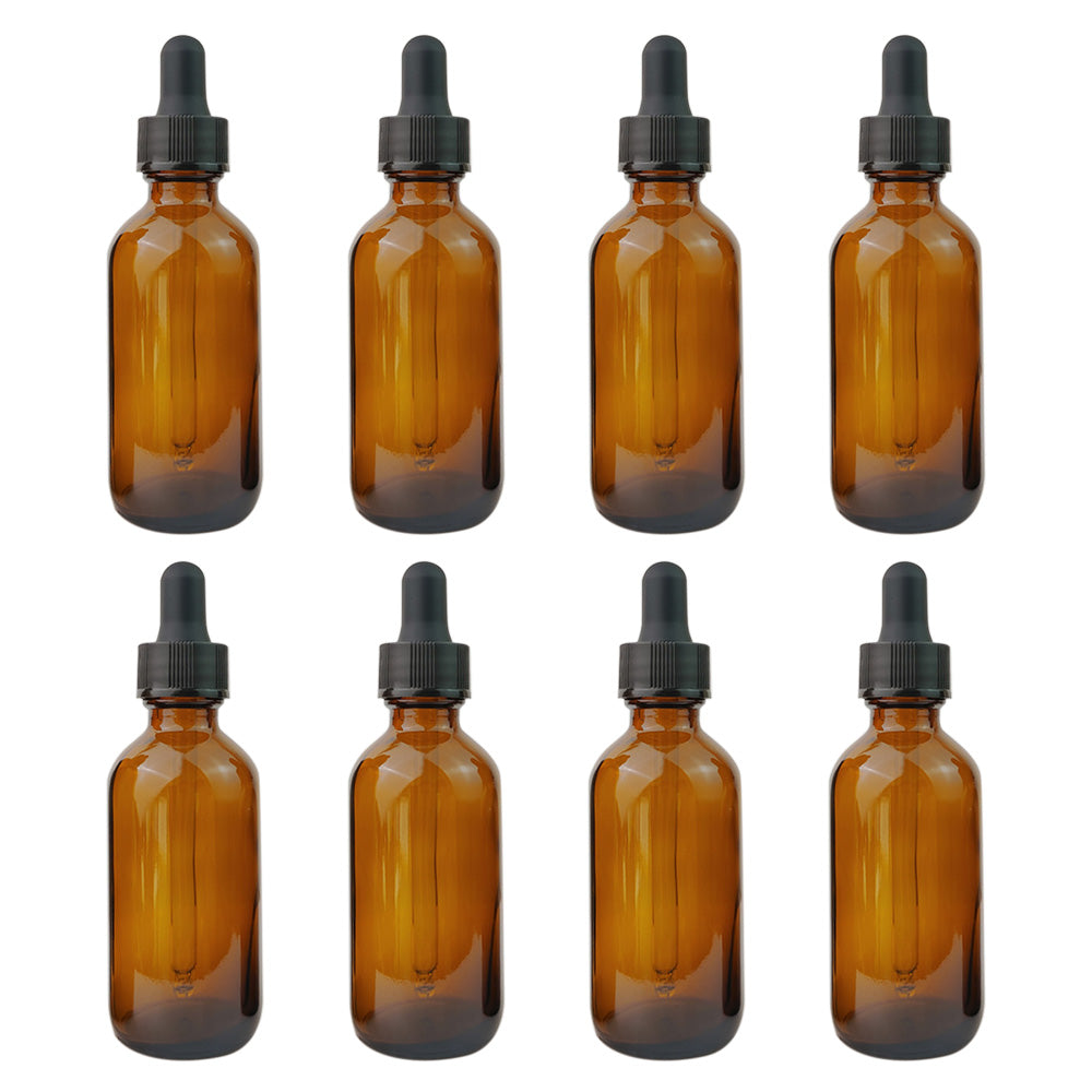 8 Pack Amber Glass Dropper Bottles 60ml for Essential Oils Beauty Oil Personal Care