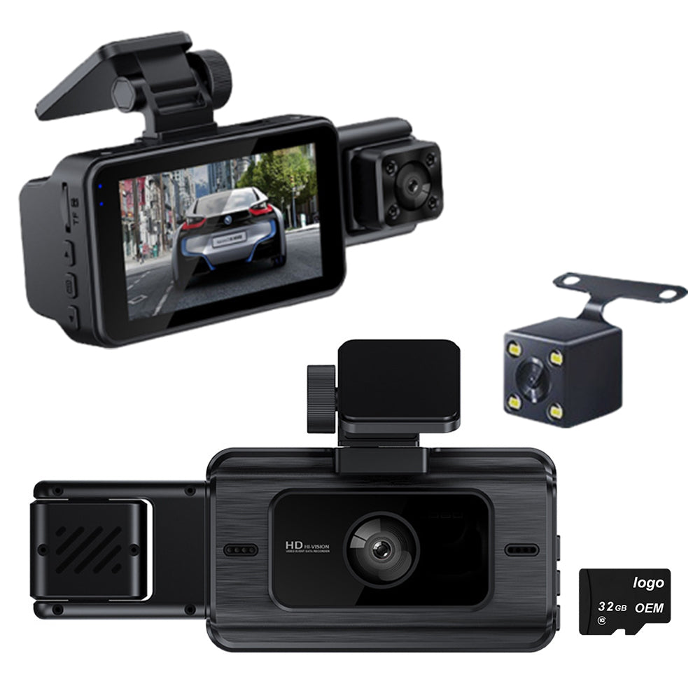 1080P 3 Cam Front and Rear Night Vision Car Dash Camera Video DVR Recorder