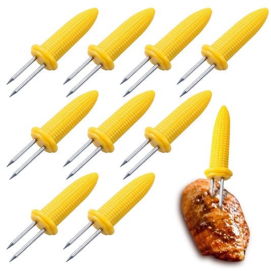 10 PCS Stainless Steel Corn Holders with Kernel Design Grip for BBQ