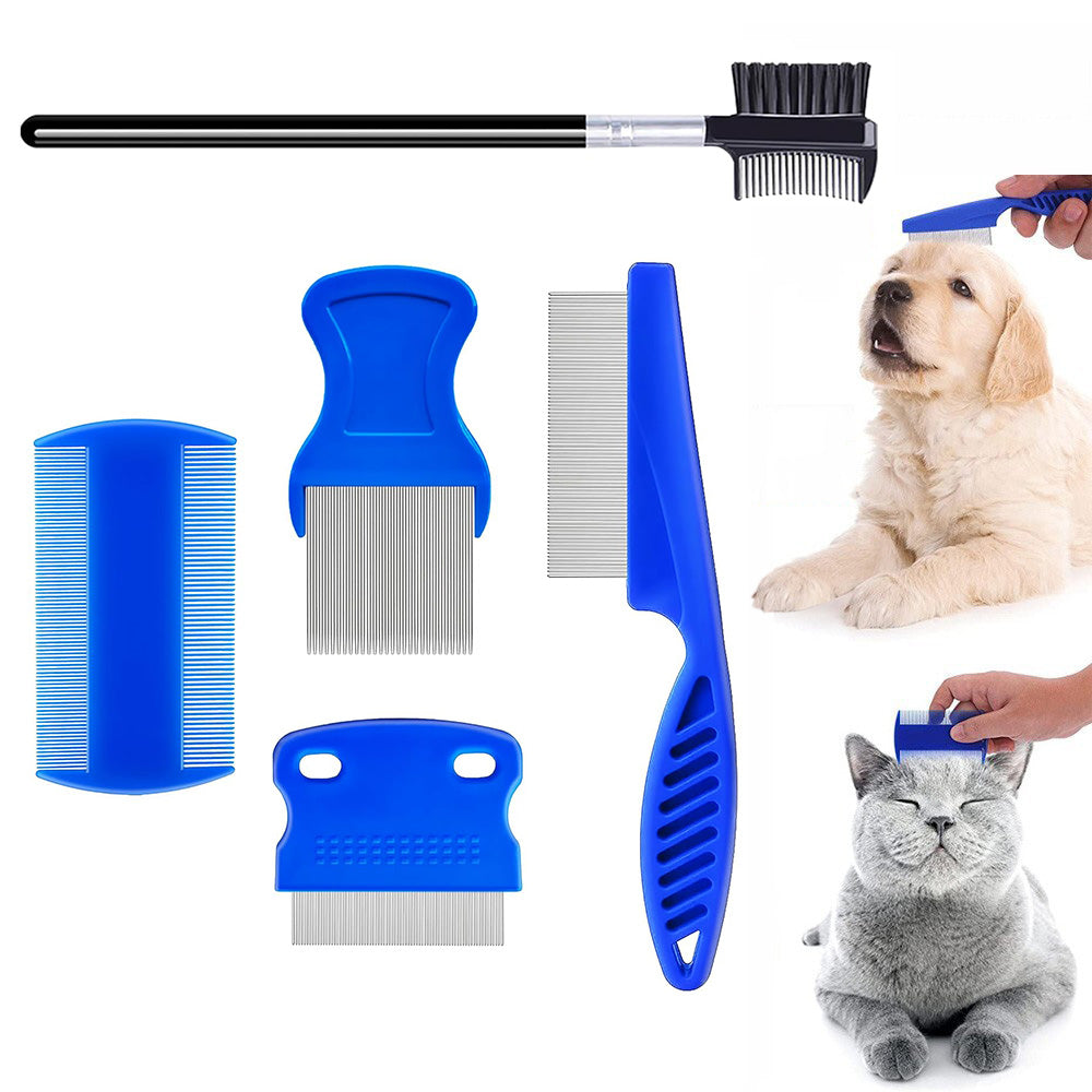 5Pcs Flea Lice Comb Set for Dogs and Cats Fine Tooth Grooming Brushes for Pet Hair Care