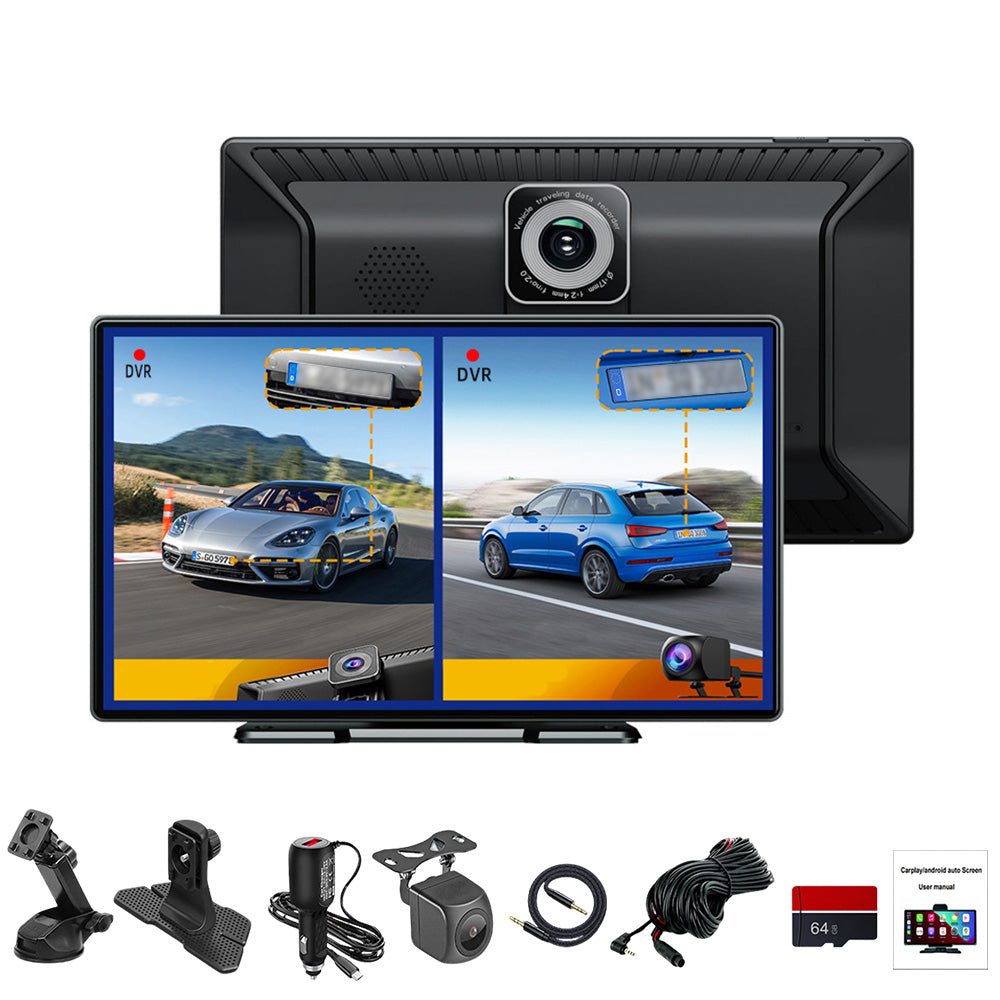 9 Inch CarPlay Screen for Car with 4K Dashcam Front Rear Camera 64GB TF Card