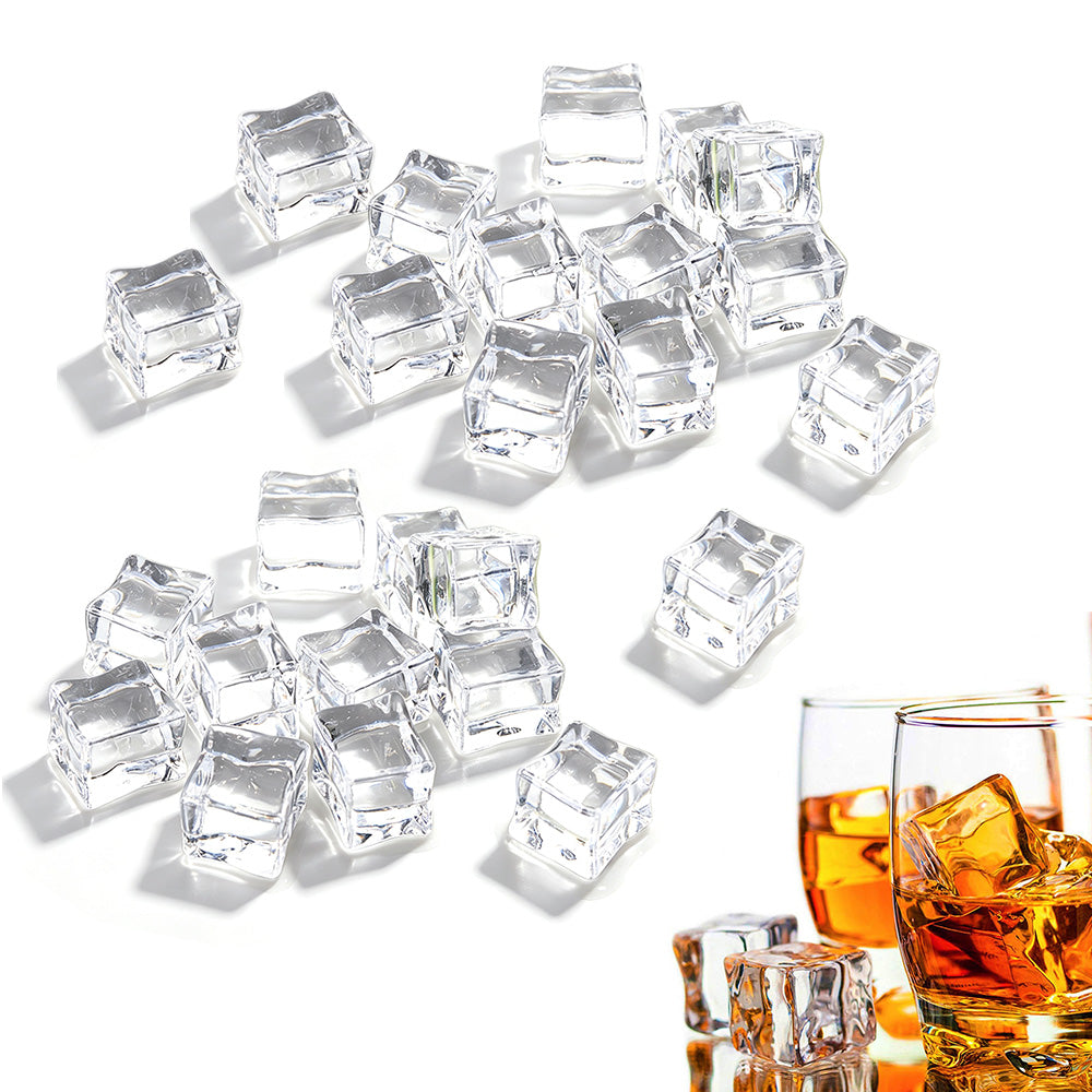 25 Pack Clear Simulated Ice Cubes for Drink Reusable Ice Cubes for Decor Home Bar Parties