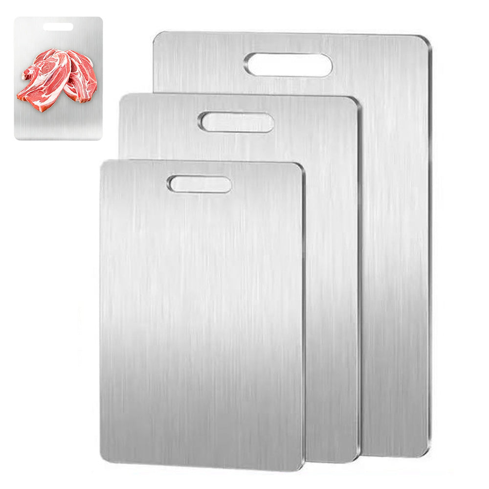 Dual Sided Stainless Steel Cutting Board with Hanging Hole for Home Restaurant