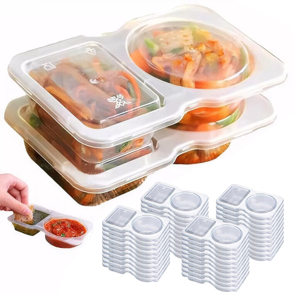 20Pcs Double Compartment Condiment Container Reusable Snack Containers with Lids