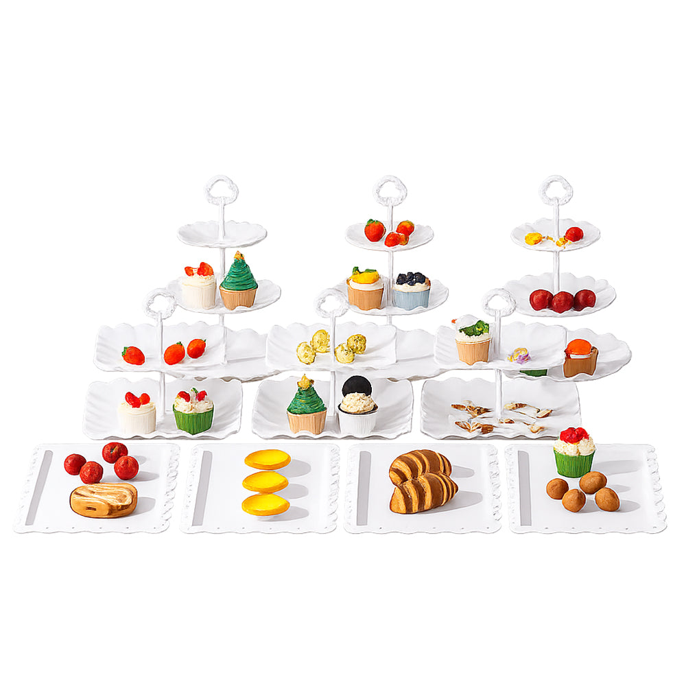 Cake Stand Set with 6 Tiered Cupcake Stands 4 Square Trays for Party Wedding Dessert