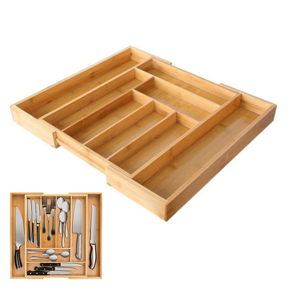 Expandable Bamboo Kitchen Drawer Organizer for Cutlery Utensils Wood Cutlery Tray in Drawer