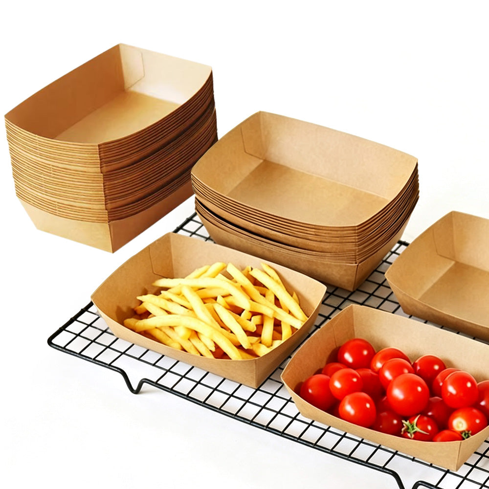 100 Pack Kraft Paper BBQ Boat Food Serving Trays for Picnics and Parties