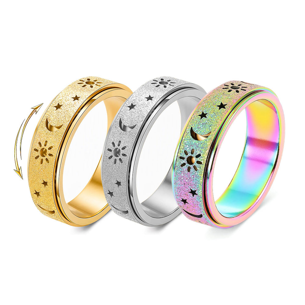 3 Piece Stainless Steel 360 Degree Spinner Ring Set Gold Silver Rainbow