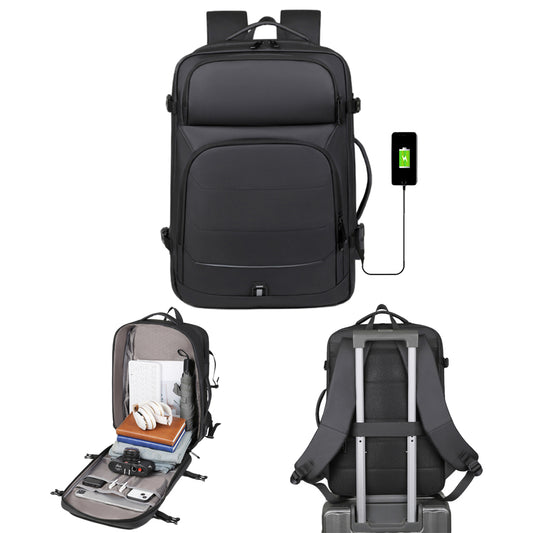 35L Large Water-Resistant Expandable Laptop Travel Backpack with USB Charging Hole