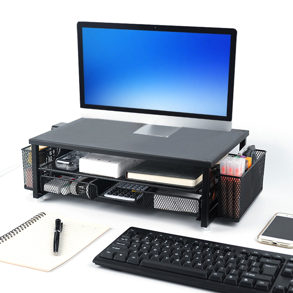 Desk Organizer Computer Monitor Stand Riser with Drawer and Pen Holders