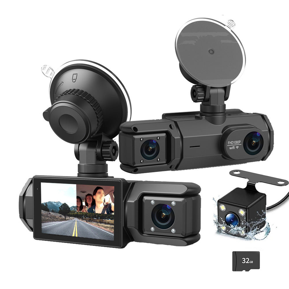 3 Channel Dash Cam Front and Rear Car Dash Camera With Motion Detection