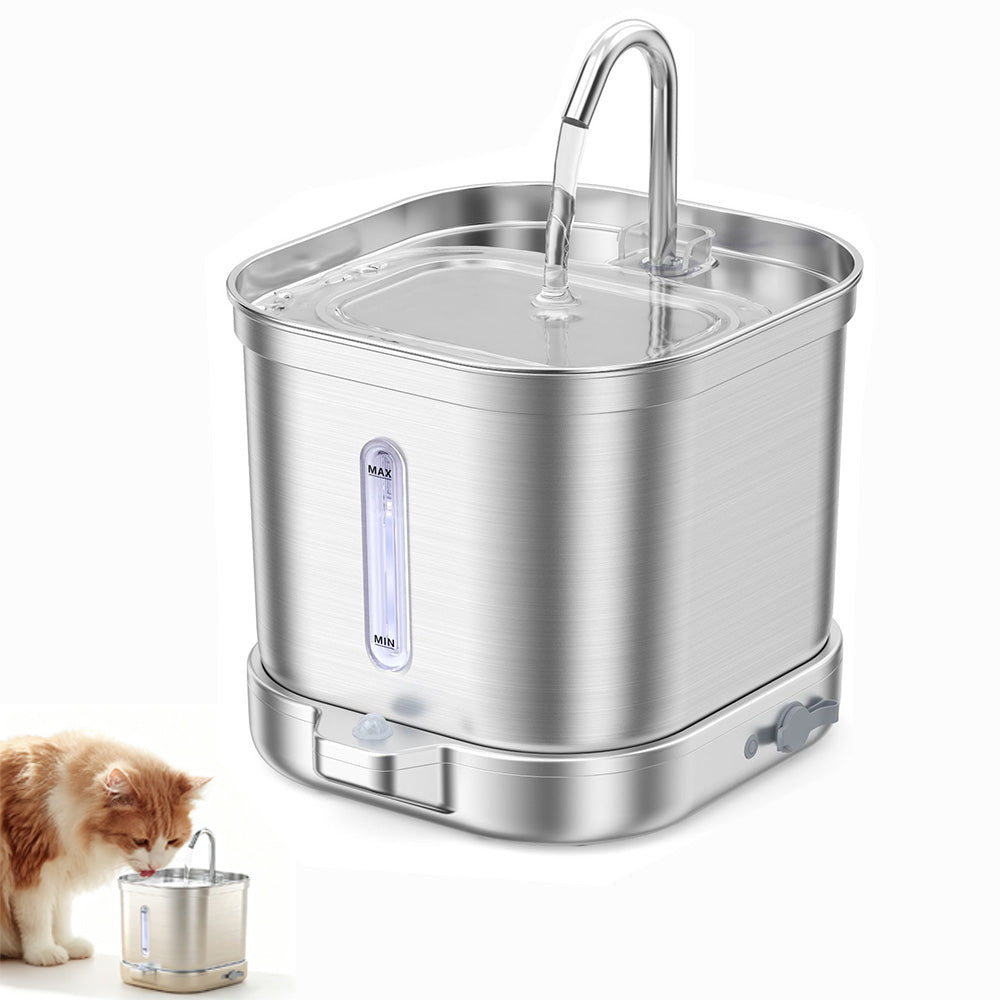 2L Stainless Steel Cat Water Fountain with 3 Modes Wireless Pet Water Dispenser for Dogs Cats