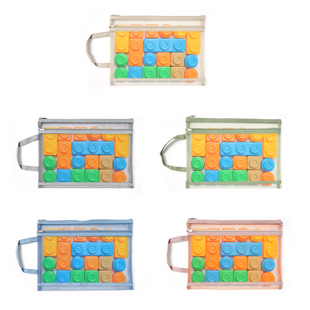 5 Pack Mesh Zipper Pouches A4 Storage Bags with Handle for Puzzles Blocks Toys