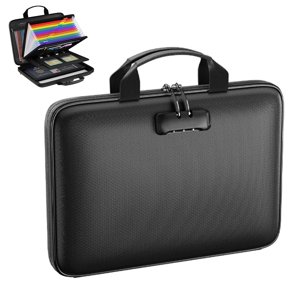 Hard Case File Organiser with Lock and Multi Pocket Accordion File Folder
