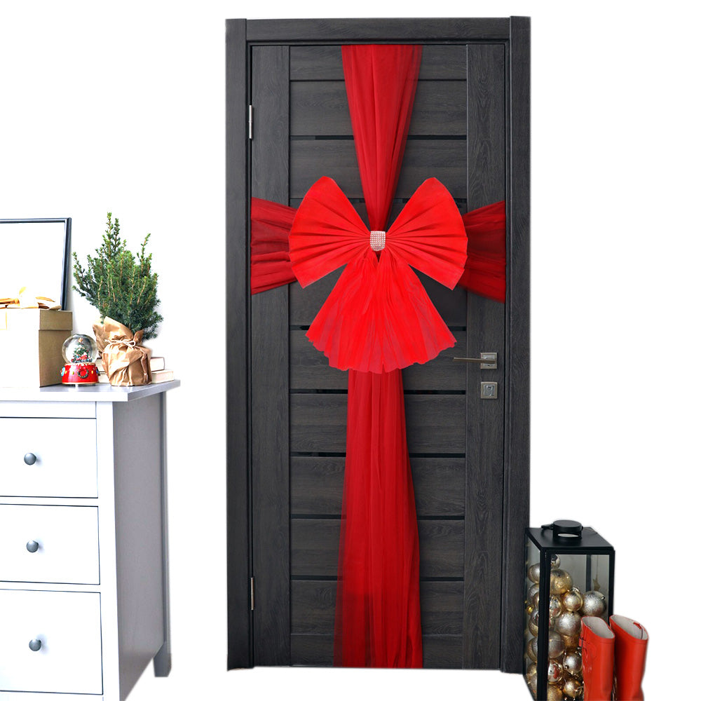 Large Red Christmas Door Bow for Outdoor Holiday Home Decoration