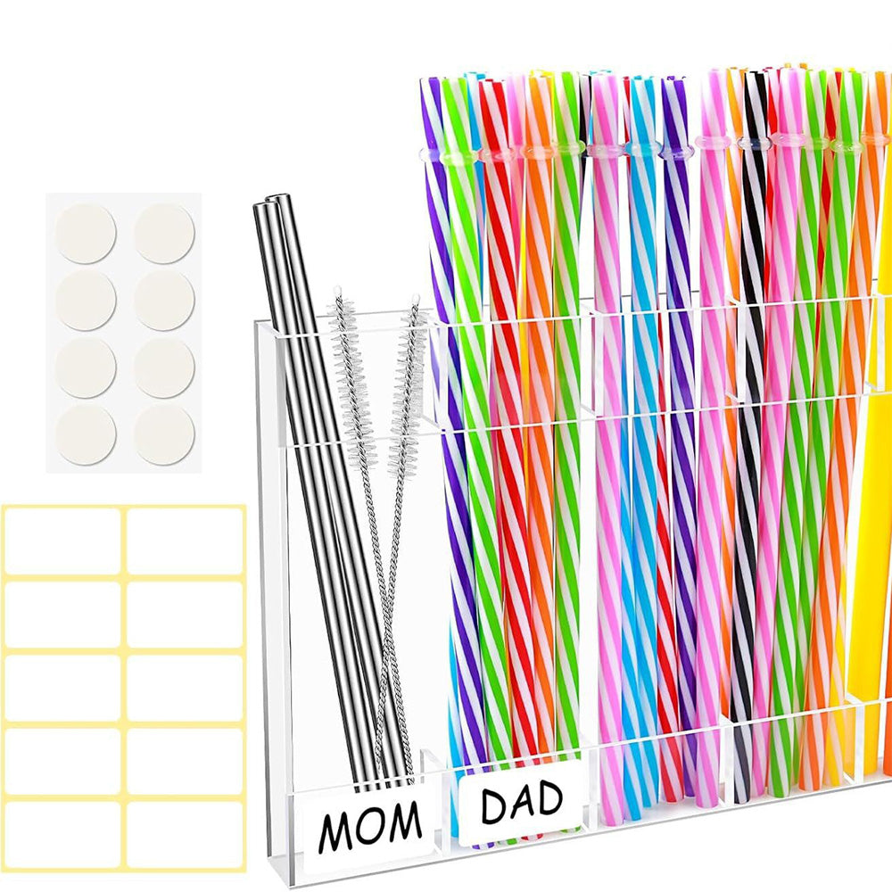 Acrylic Straw Holder Set with Labels and Adhesive