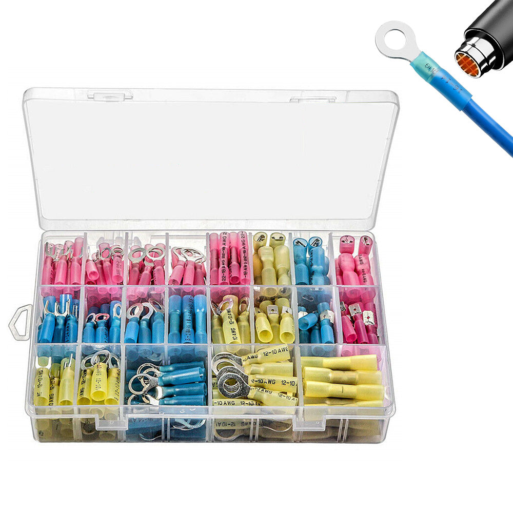 250PCS Heat Shrink Butt Wire Connectors Kit Electrical Crimp Terminals Set