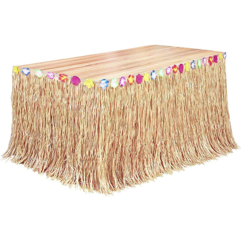 300x75cm Straw Color Tassel Table Skirt for Hawaiian Beach Parties