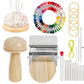 Mini Wood Composite Knitting Loom Darning Mushroom and 50 Color Thread Kit