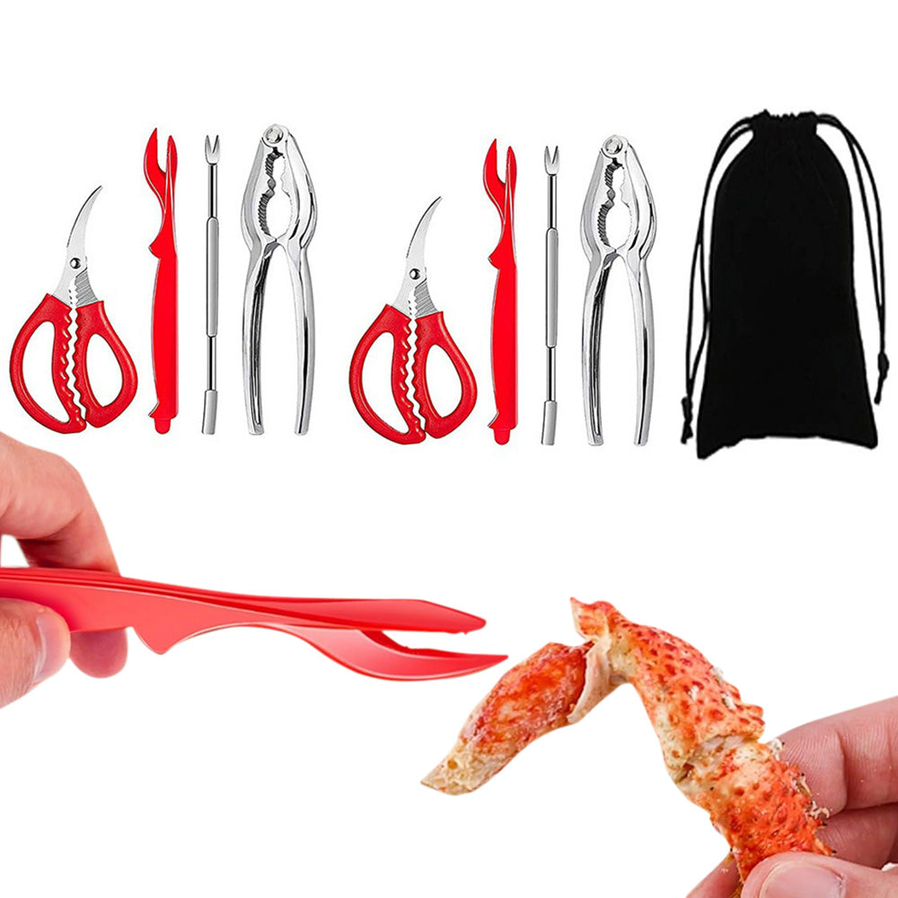 9Pcs Seafood Tool Set with Stainless Steel Forks Plastic Forks Cracker Scissors and Pouch