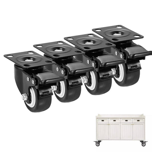 4 Pack 2 Inch Swivel Caster Wheels with Brakes for Cart Workbench and Shelf