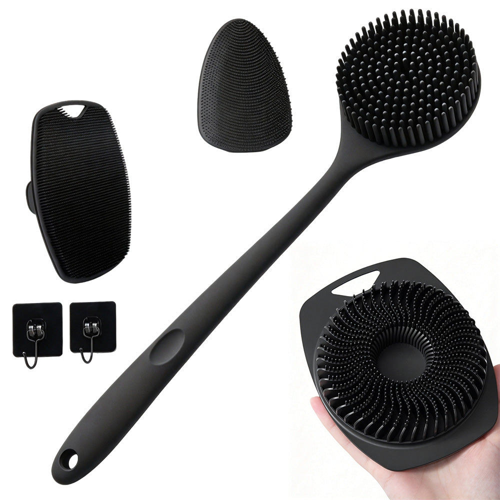 4 Piece Silicone Bath Brush Set with Long Handle Brush