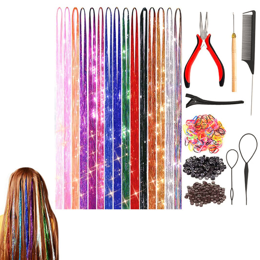 120cm 18-Color Hair Tinsel Kit Heat-Resistant Colored Hair Glitter for Girls