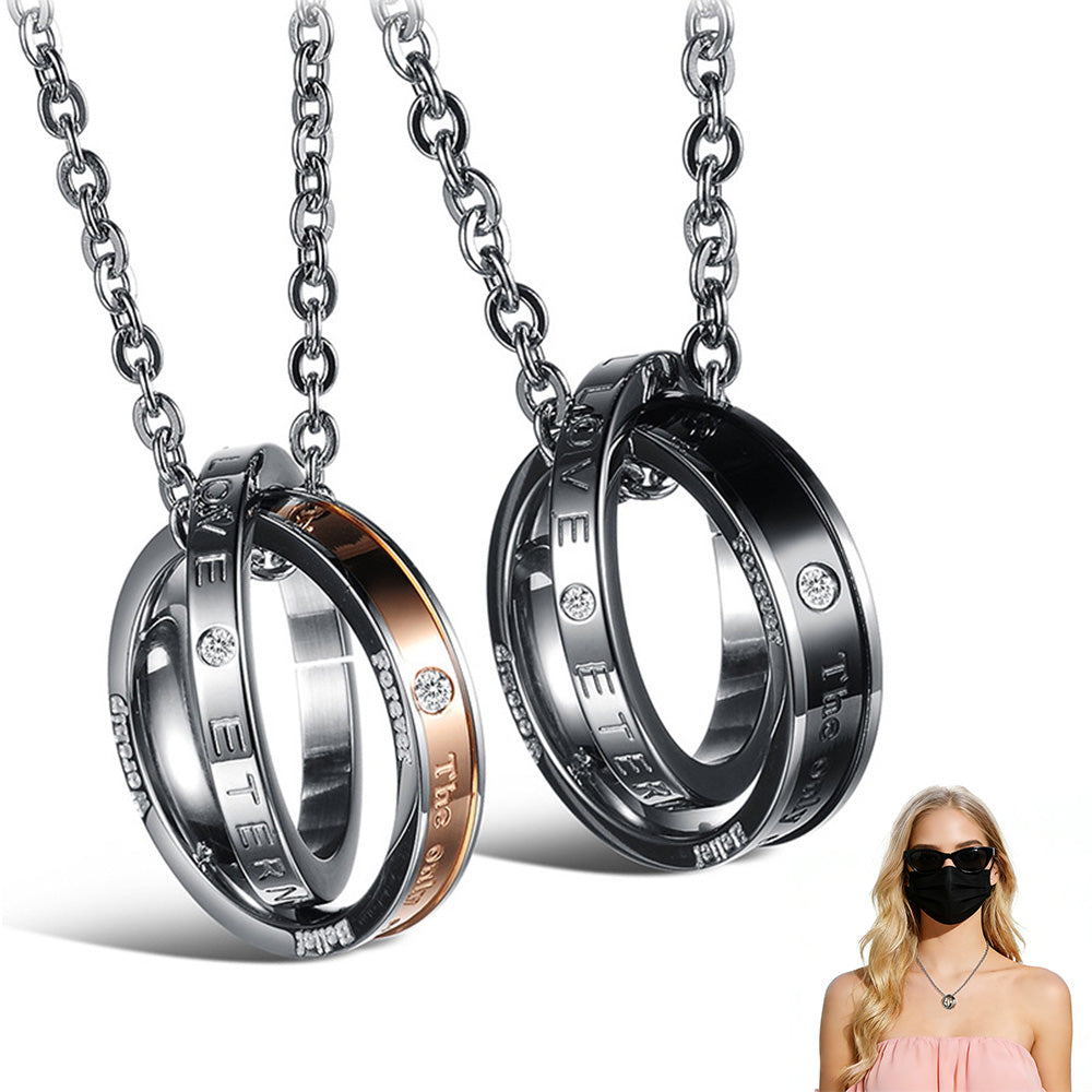 Eternal Love Interlocking Ring Couples Pendant Necklace His and Hers