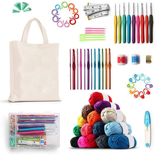 73Pcs Crochet Knitting Needles Yarn Balls and Tote Bag Set
