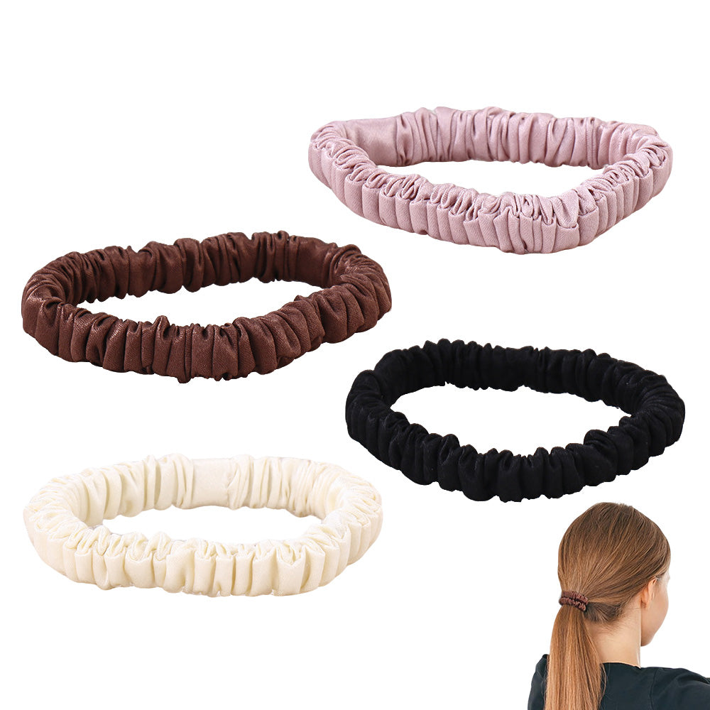 4 Pack 19 Momme Mulberry Silk Scrunchies Elastic Hair Ties for Women