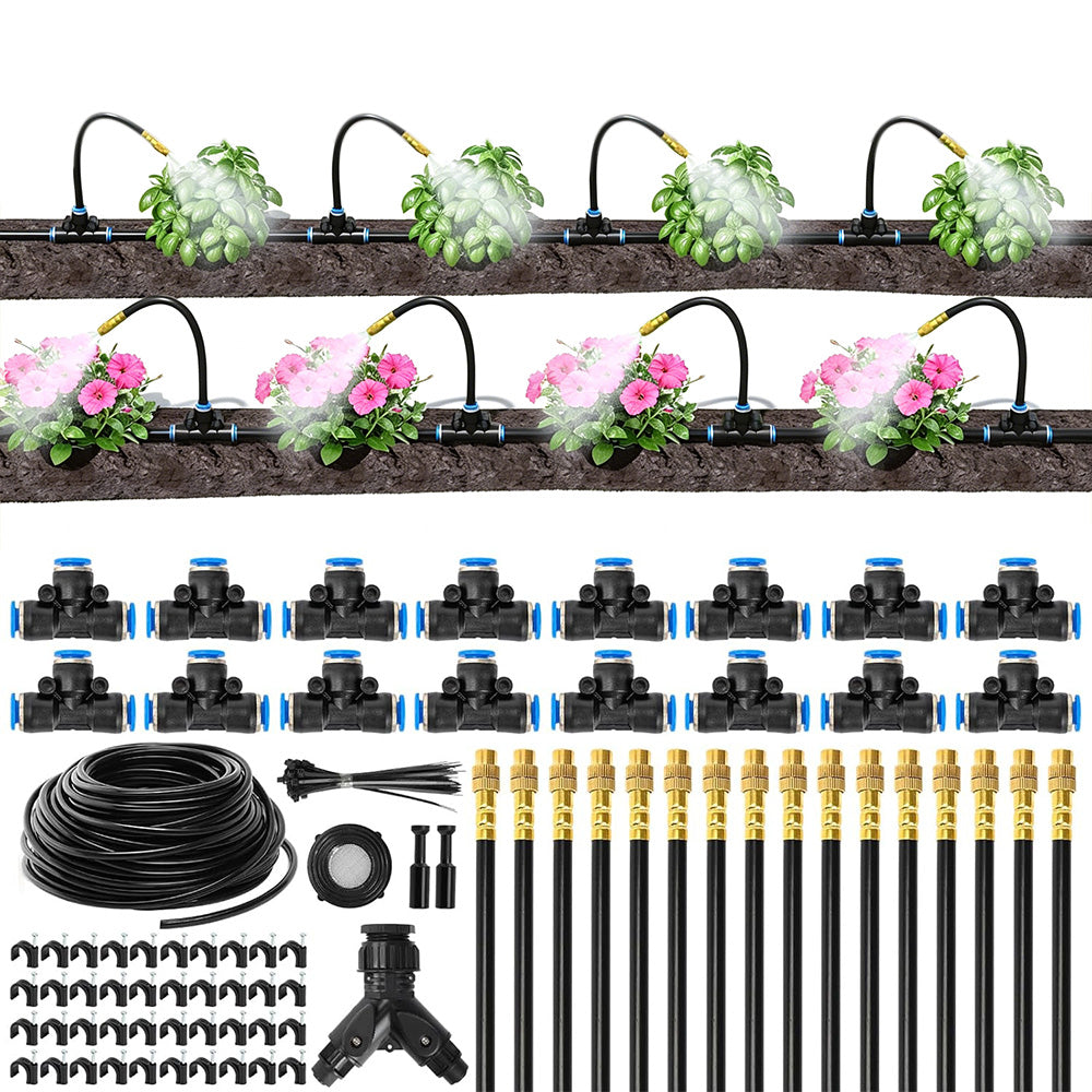 30m 0.6cm 360-Degree Adjustable Copper Nozzle Irrigation Kit for Garden Greenhouse Lawn Patio