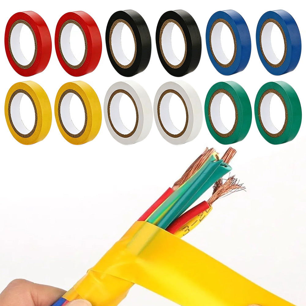 12 Pack Electrical Tape 10m PVC Insulation Tape Flame Retardant for Wire Cable