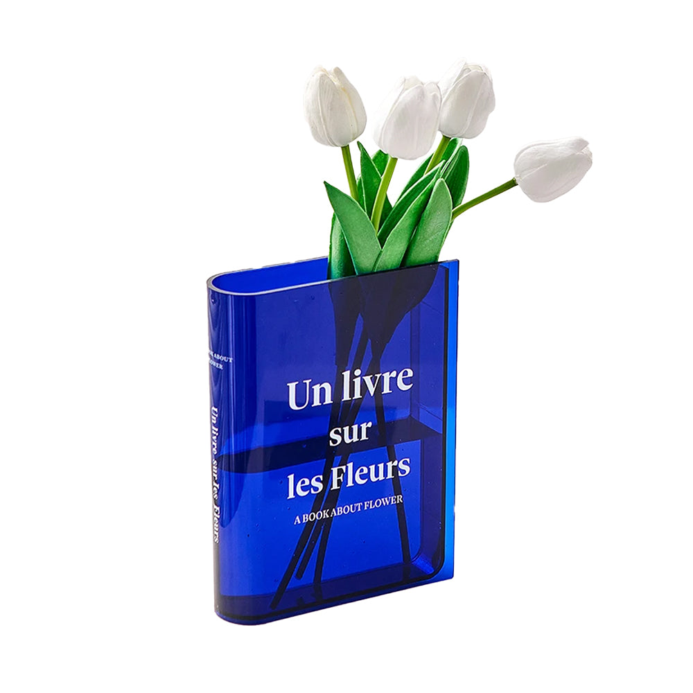 Plastic Clear Book Vase for Flowers Bookshelf Vase Decoration-Blue