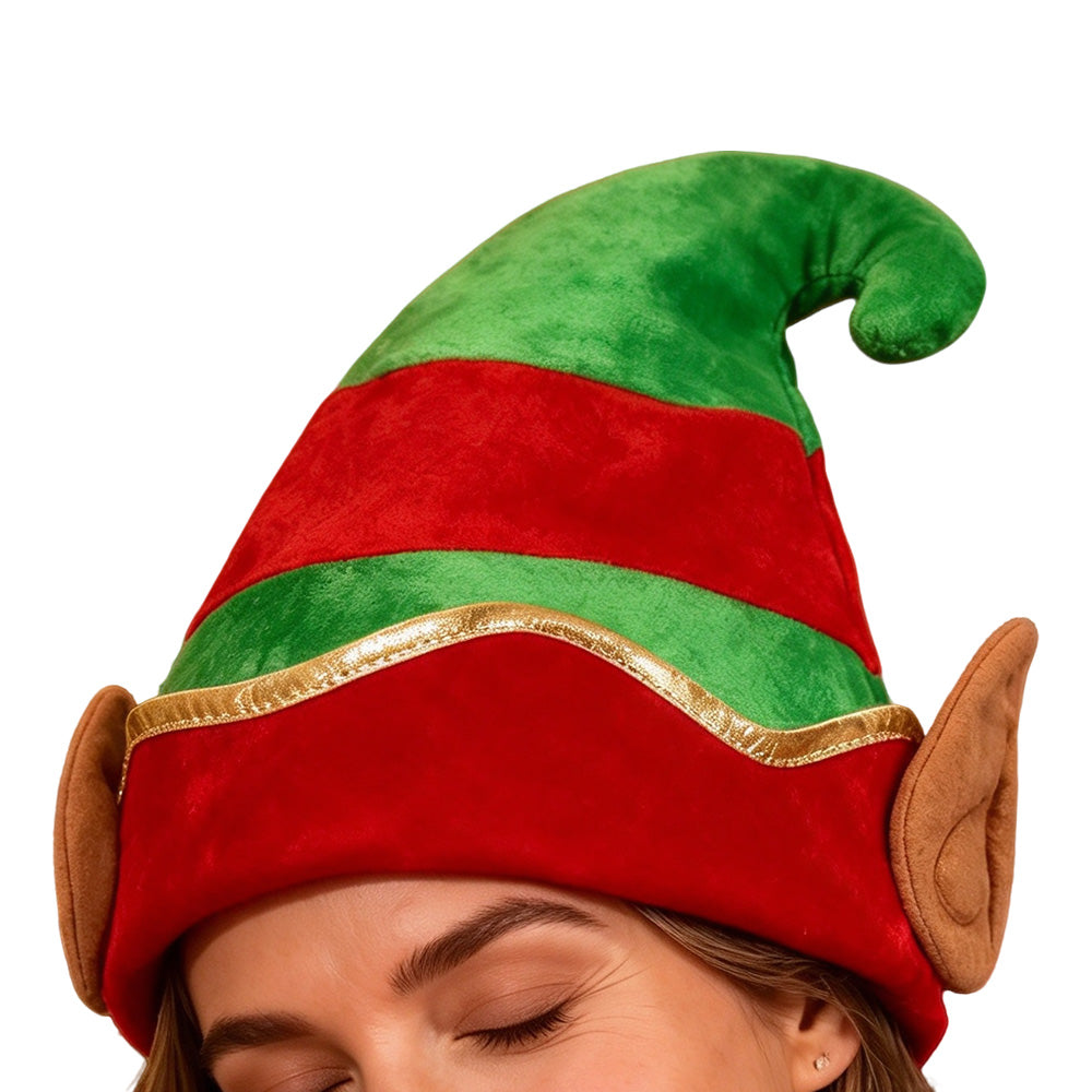 Adult Christmas Elf and Santa Hat with Bent Horns and Elf Ears