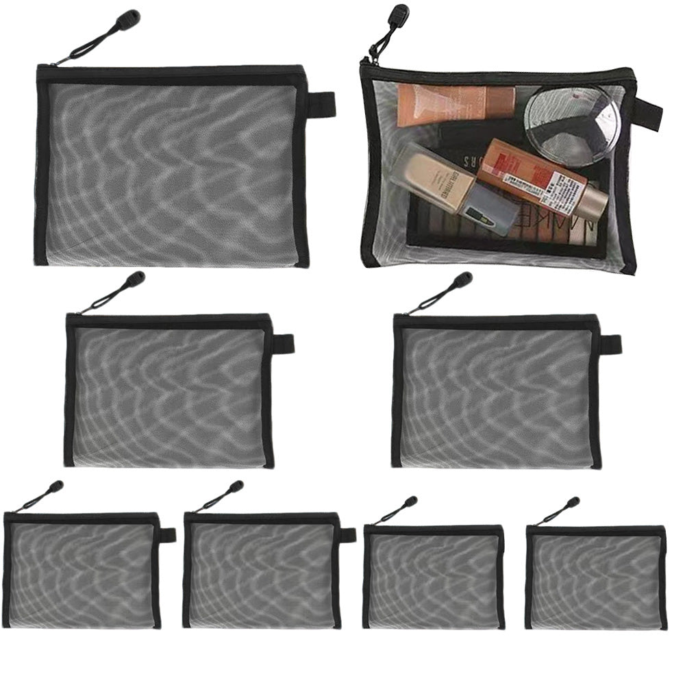 8 Piece Black Mesh Travel Organizer Bag Set in 4 Sizes