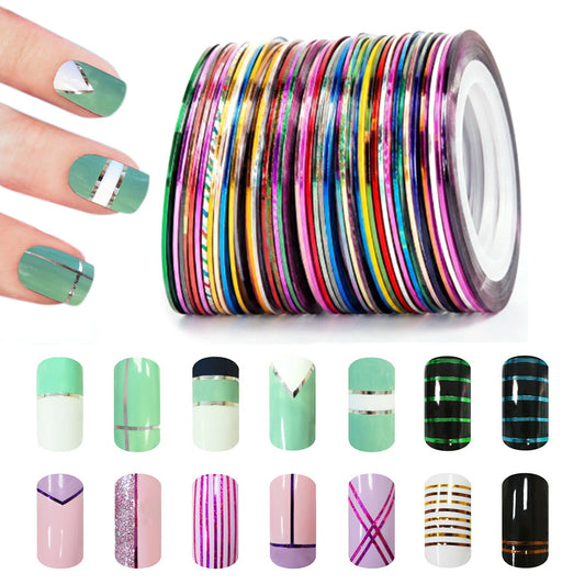 30 Rolls Nail Striping Tape for DIY Nail Decor Nail Art Lines for Home and Salon