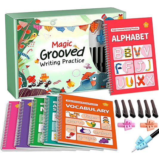 Reusable Magic Grooved Writing Practice Books with Disappearing Ink Pens