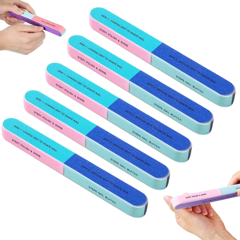5 Pack 7 Way Multi Function Nail Buffer for Polishing Nail Buffing Tool for Home or Salon