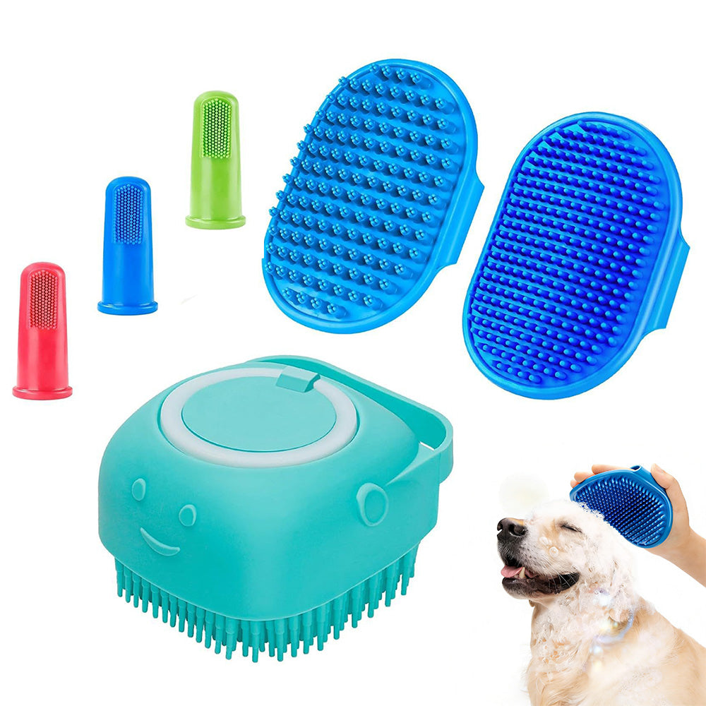6PCS Dog Bath Brush Set Shampoo Brush Finger Toothbrush for Dogs Cats