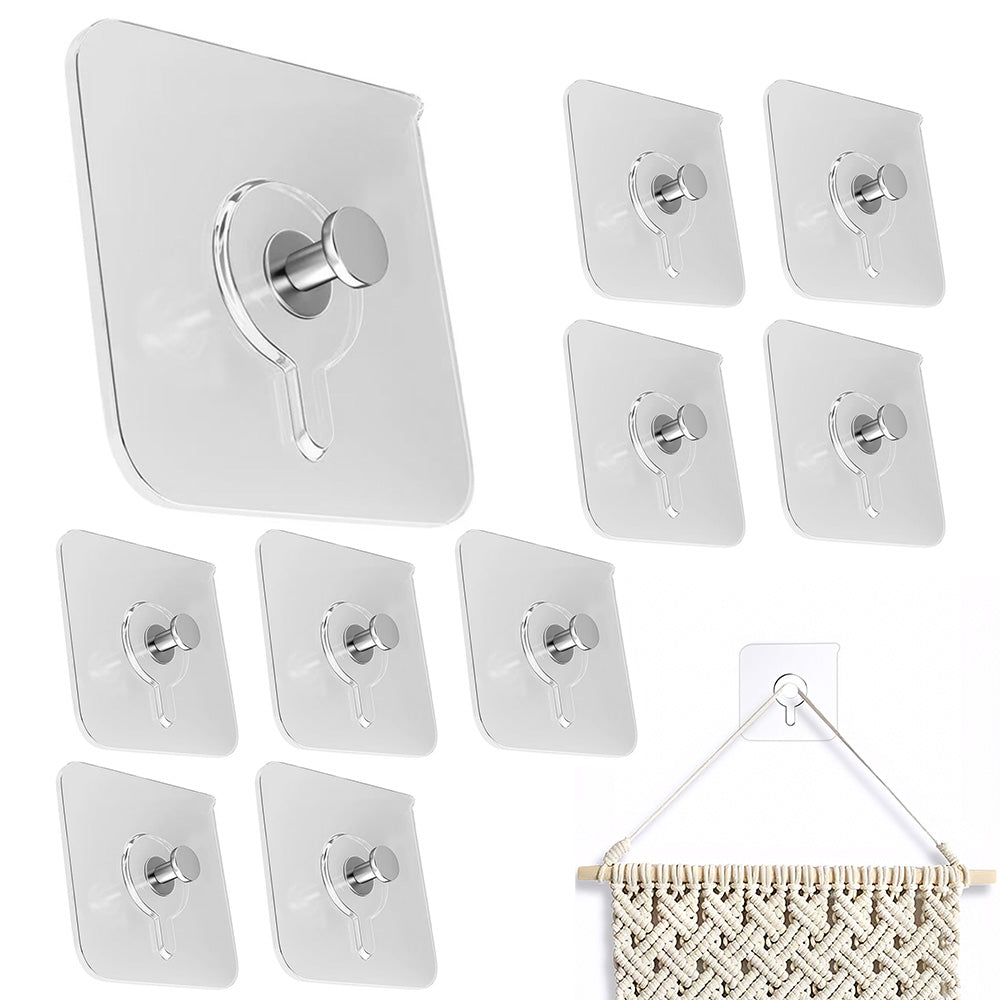 10 Pcs Self-Adhesive Wall Hooks No-Drill Invisible Picture Hangers for Frames