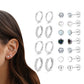 11Pairs Hypoallergenic Stud Hoop Earrings for Women Trendy Silver Hoops Cartilage Earring Stacks Set