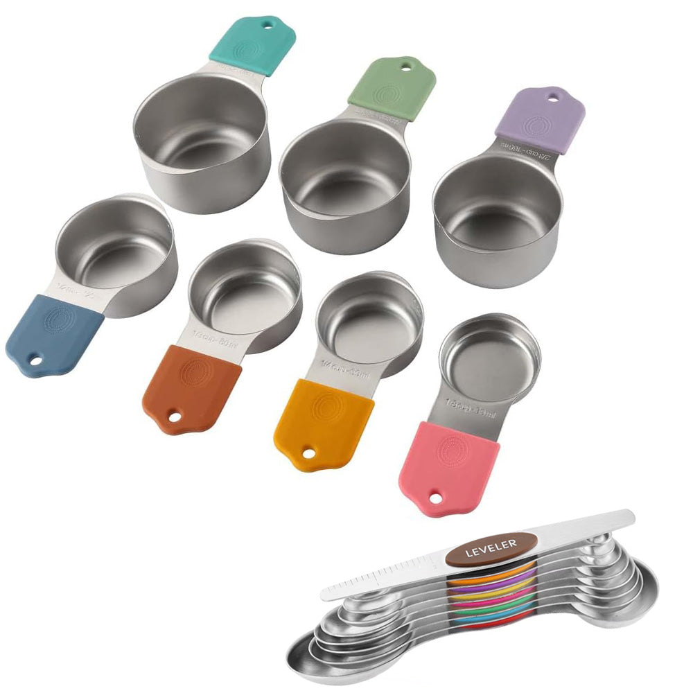 Stainless Steel Measuring Cups and Spoons Set with Leveler