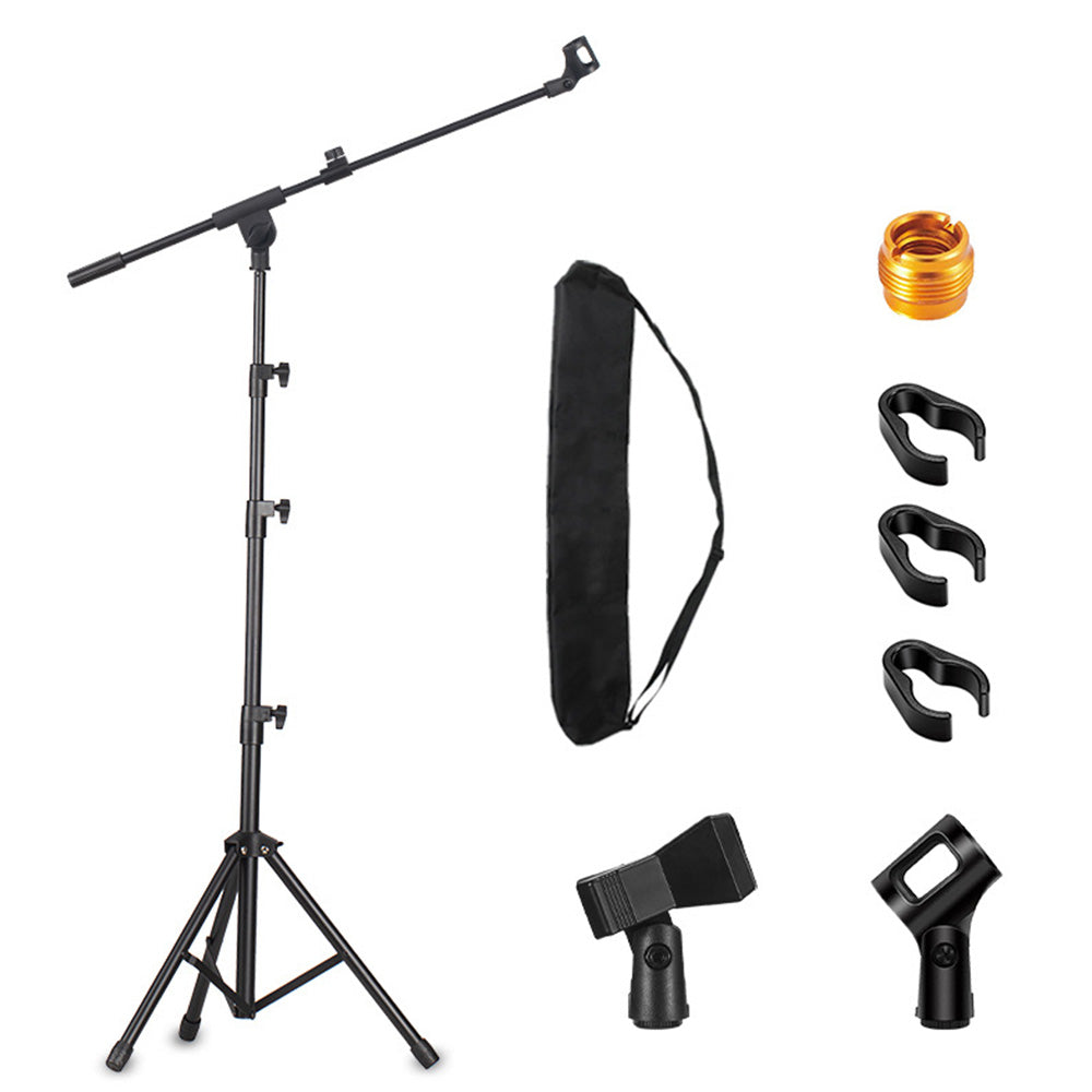 Universal Metal Microphone Stand With Adjustable Height And Mic Clips