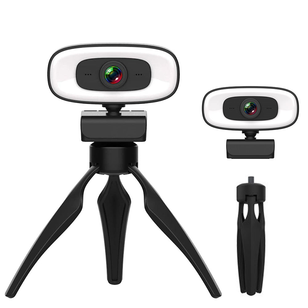 4K Webcam with Microphone Ring Light and Rotatable Tripod Computer Webcam