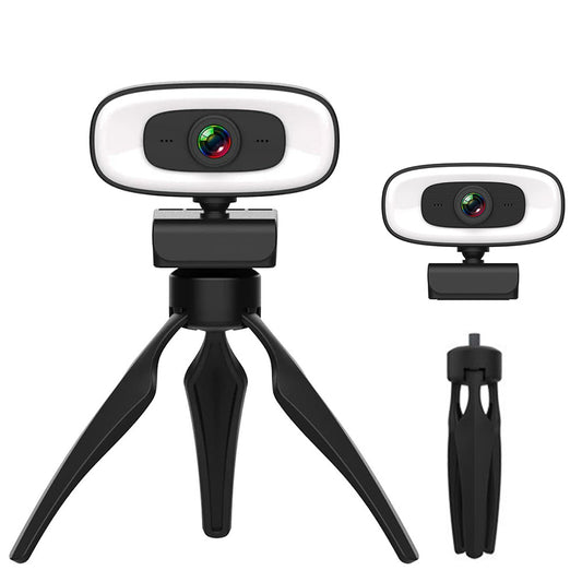 4K Webcam with Microphone Ring Light and Rotatable Tripod Computer Webcam