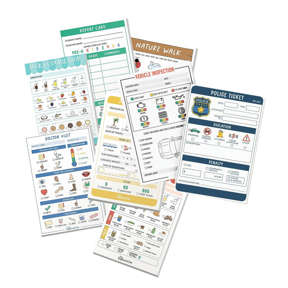8 Theme Pretend Play Notepads Imaginative Play Notebooks for Boys Girls